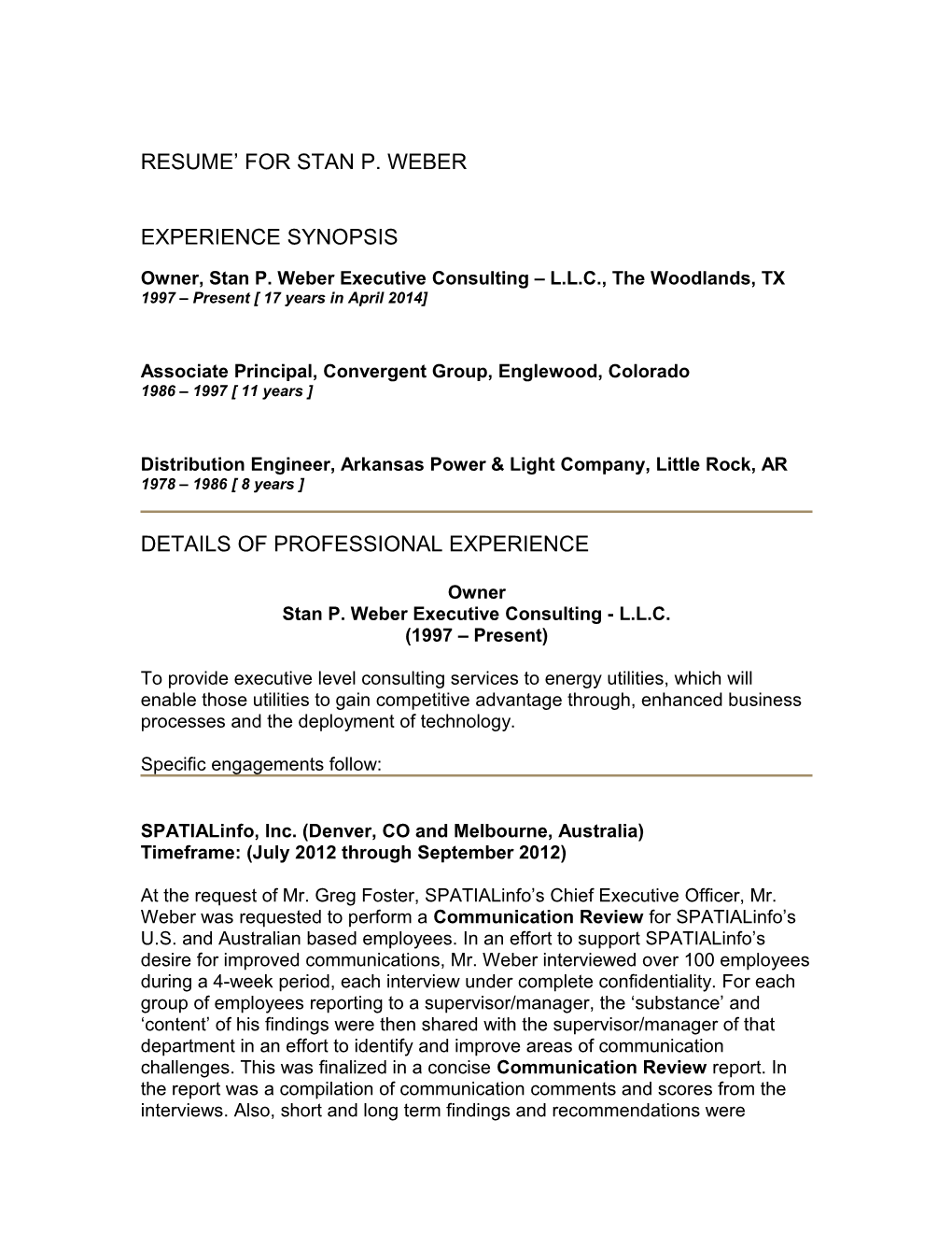 STAN P. WEBER Resume'