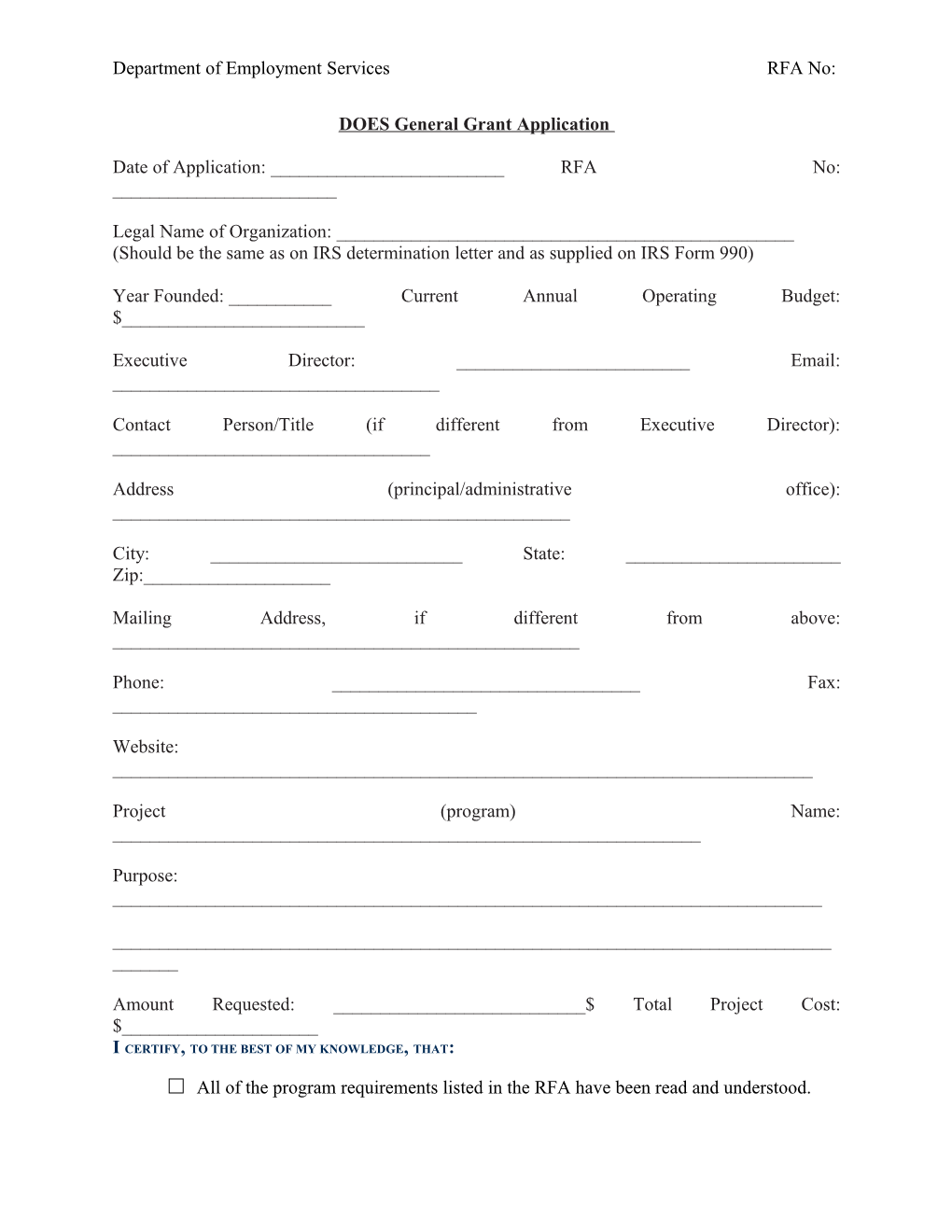 DOES General Grant Application