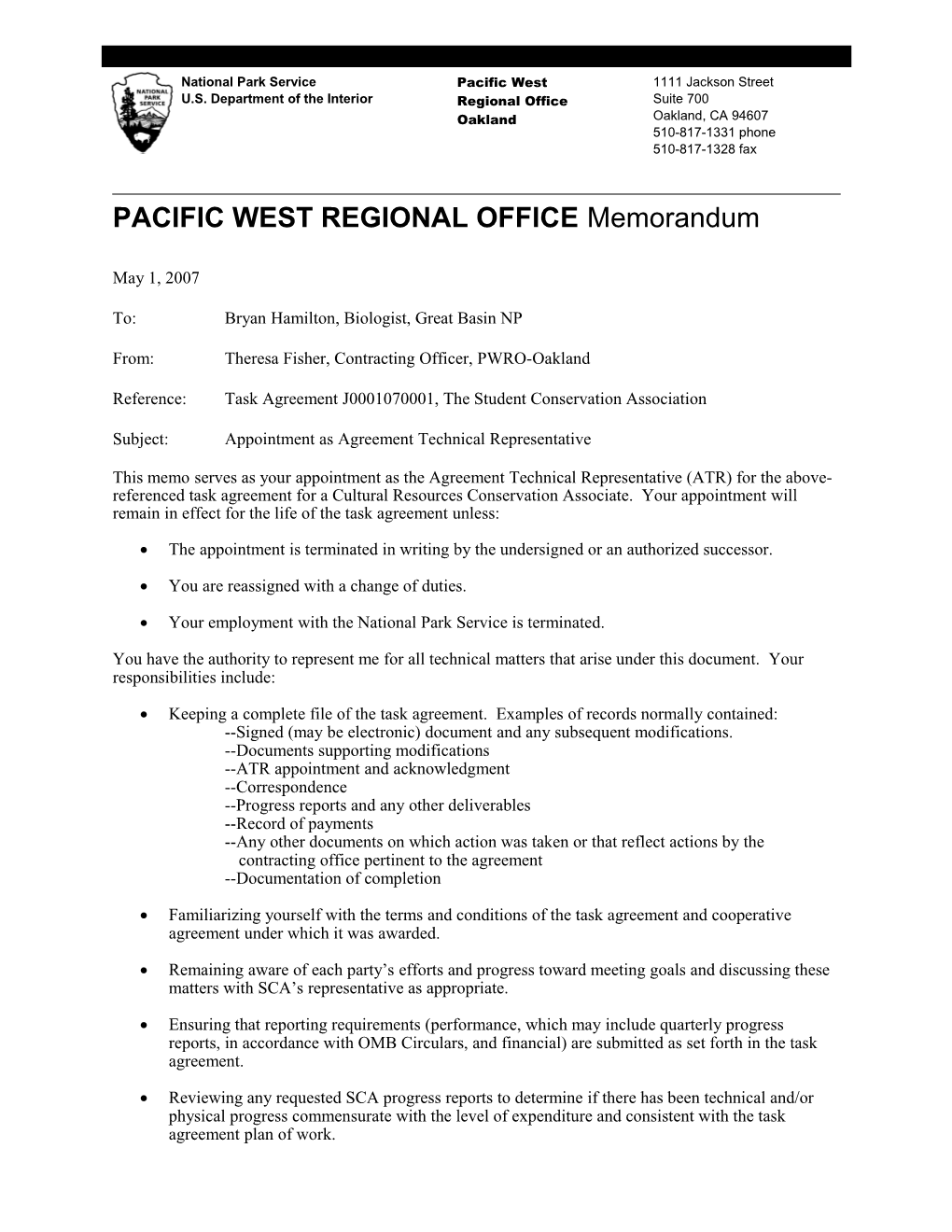 PACIFIC WEST REGIONAL OFFICE Memorandum