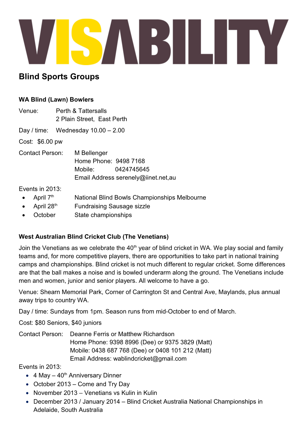 Blind Sports Groups