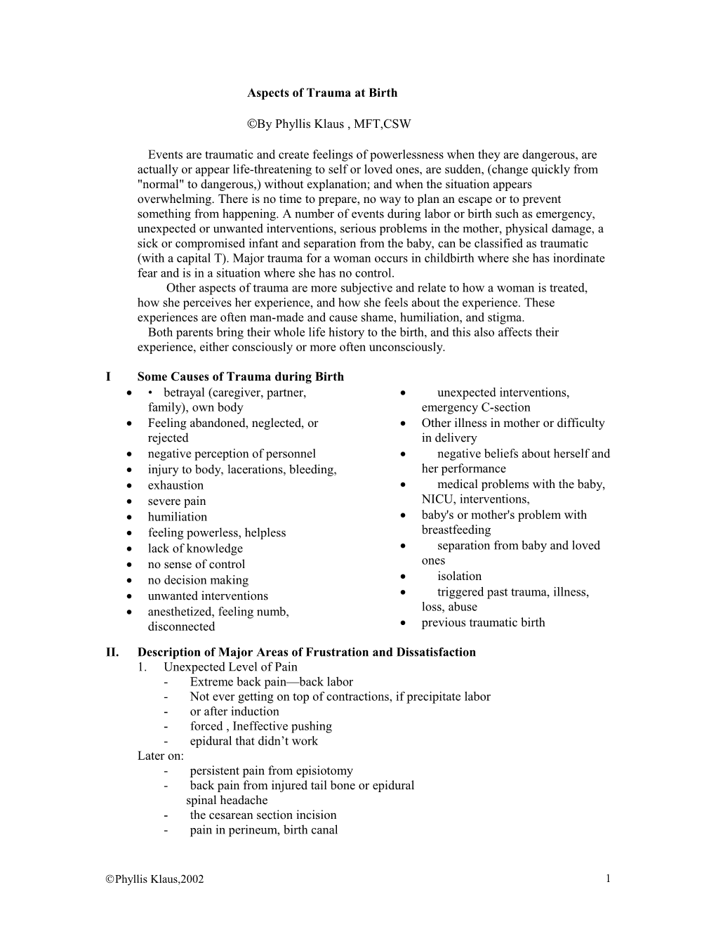 IX. Causes of Trauma During Birth