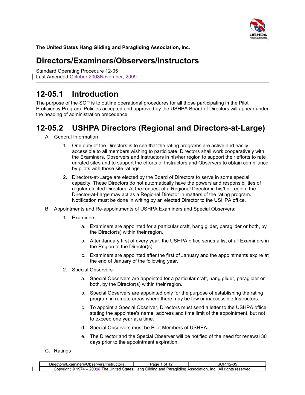 SOP 12-05 Directors/Examiners/Observers/Instructors