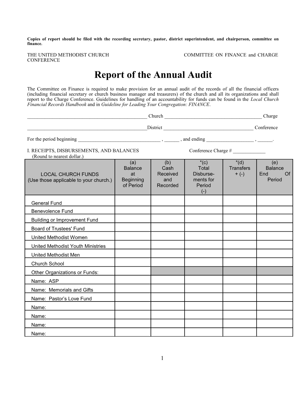 THE UNITED METHODIST CHURCH COMMITTEE on FINANCE and CHARGE CONFERENCE