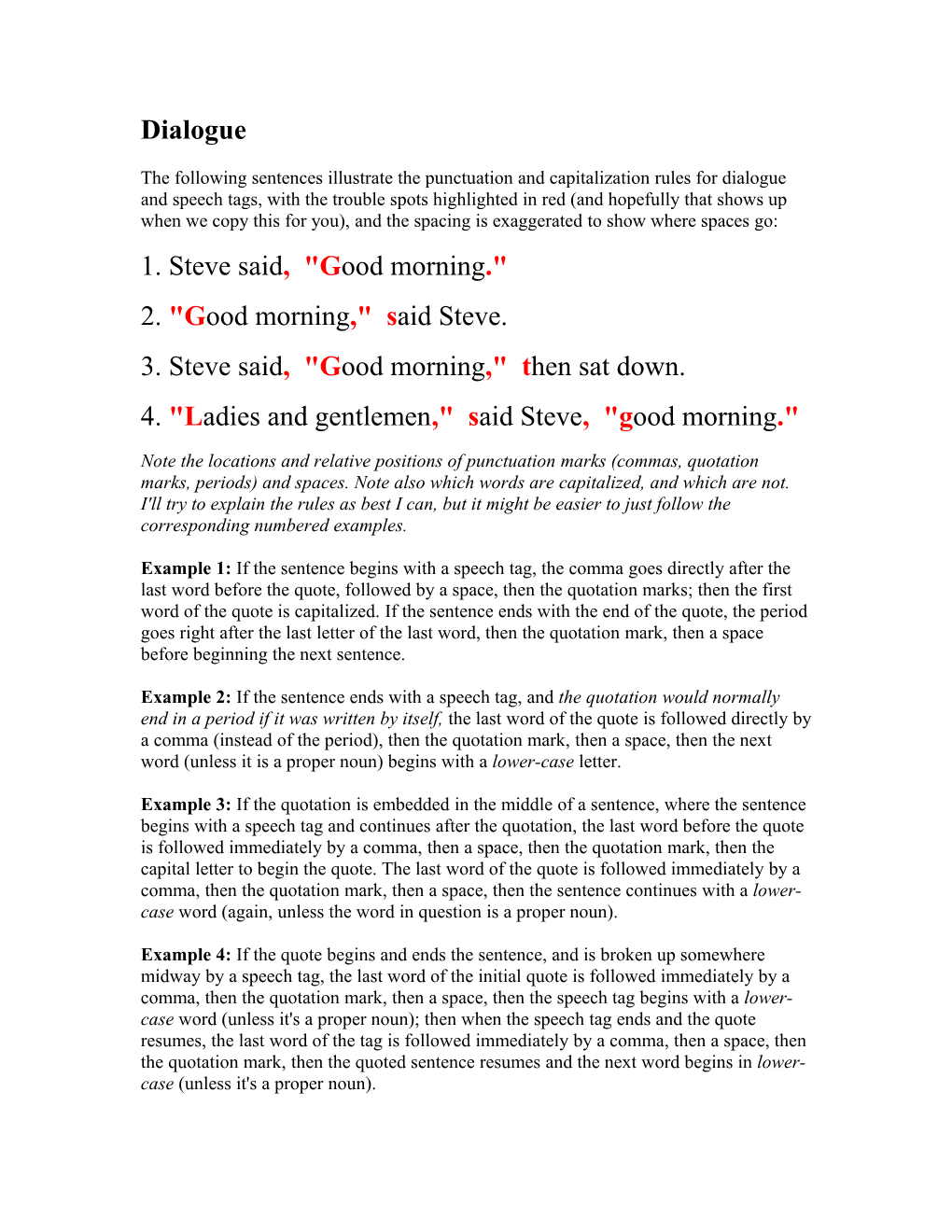 The Following Sentences Illustrate the Punctuation and Capitalization Rules for Dialogue