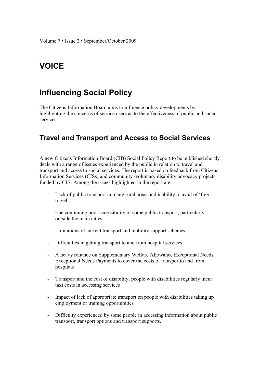 Travel and Transport and Access to Social Services