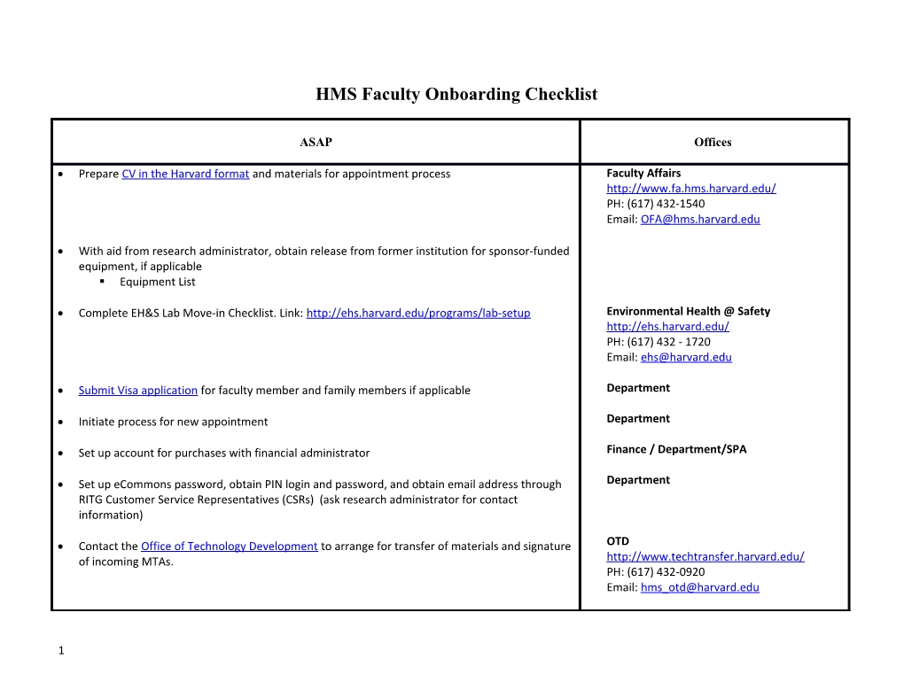 HMS Faculty Onboarding Checklist