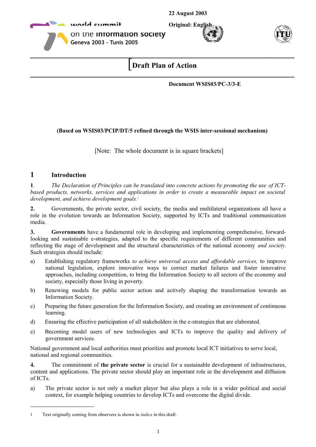 WSIS Draft Action Plan