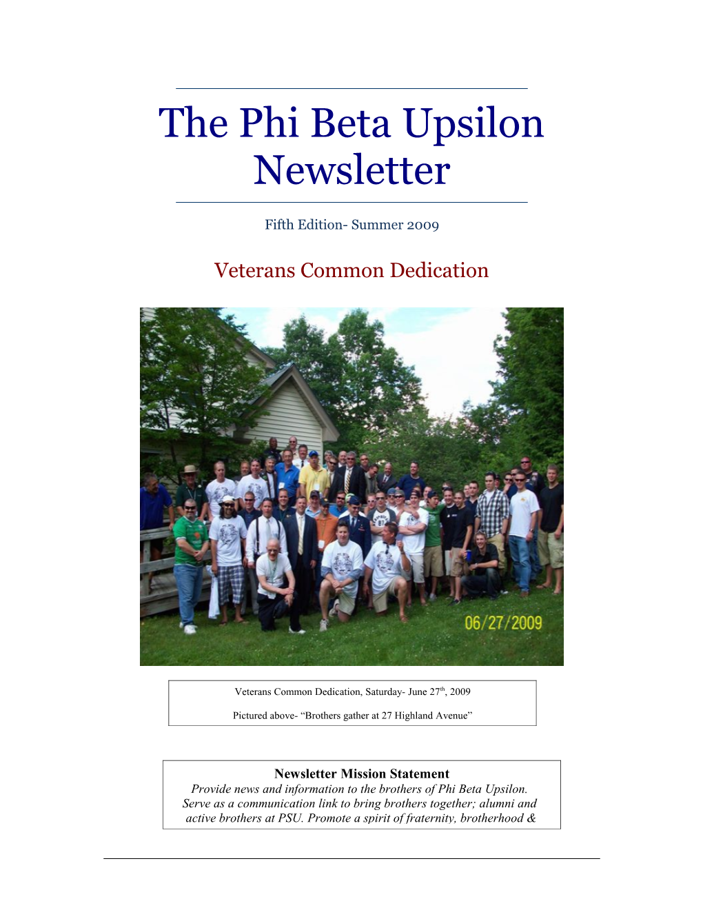 Phi Beta Upsilon Newsletter Summer 2009