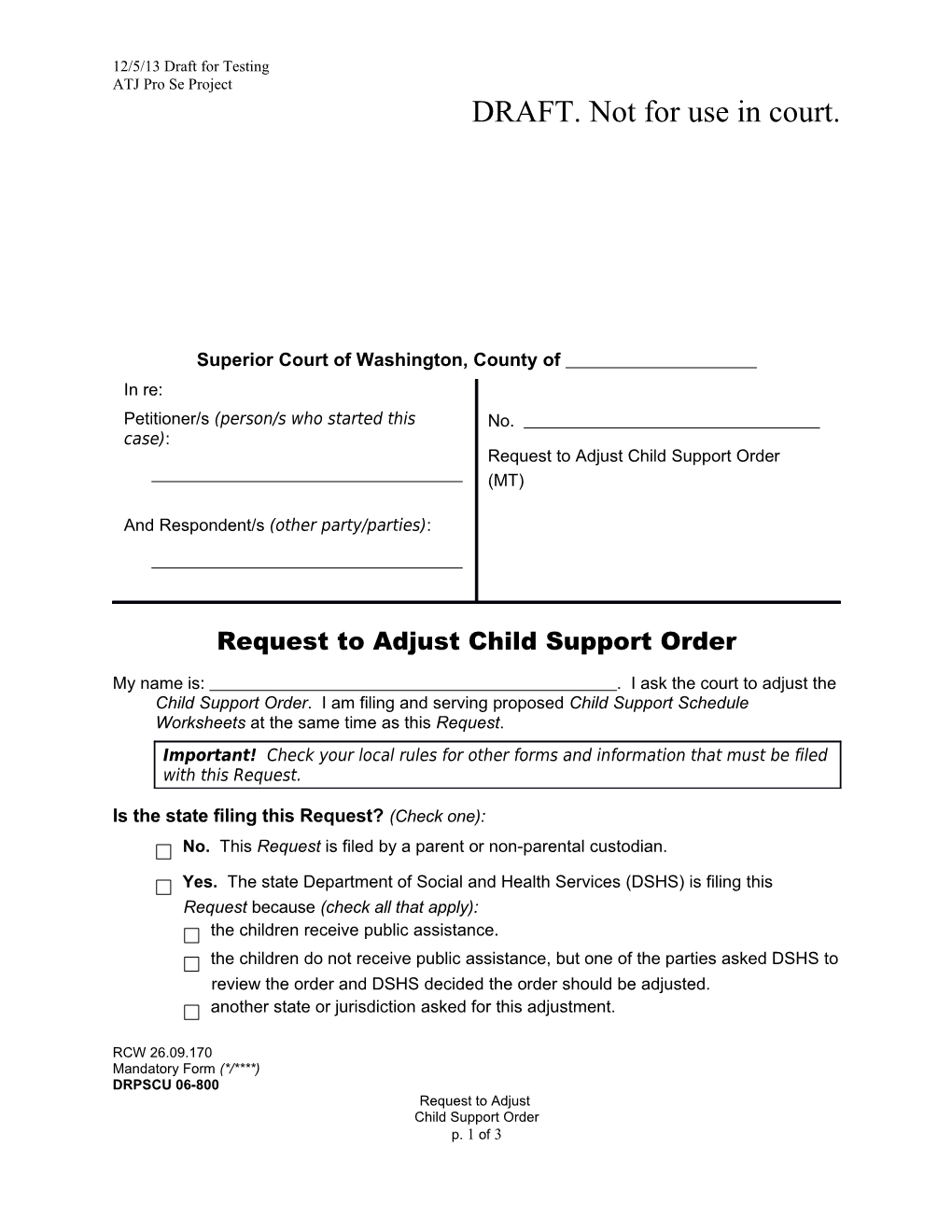 Request to Adjust Child Support Order
