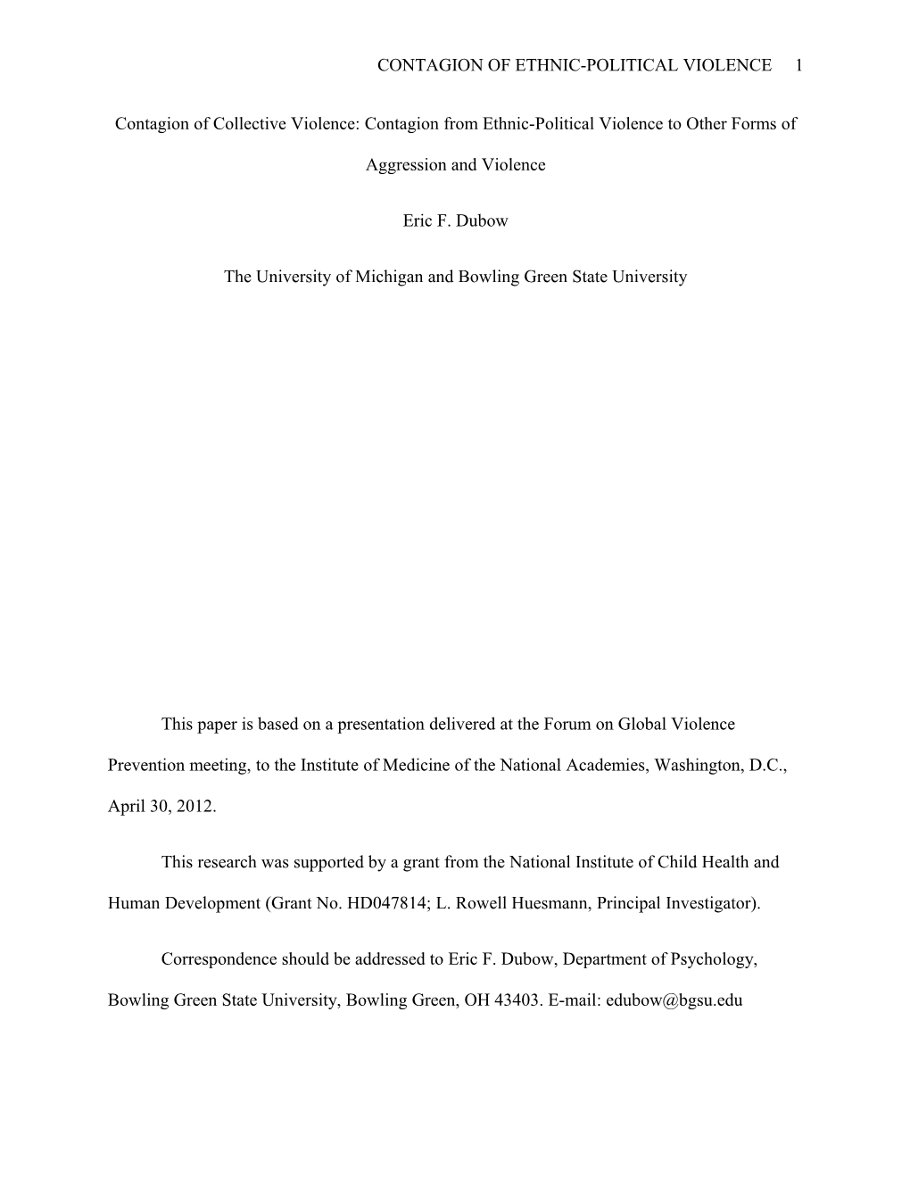 Contagion of Collective Violence: Contagion from Ethnic-Political Violence to Other Forms