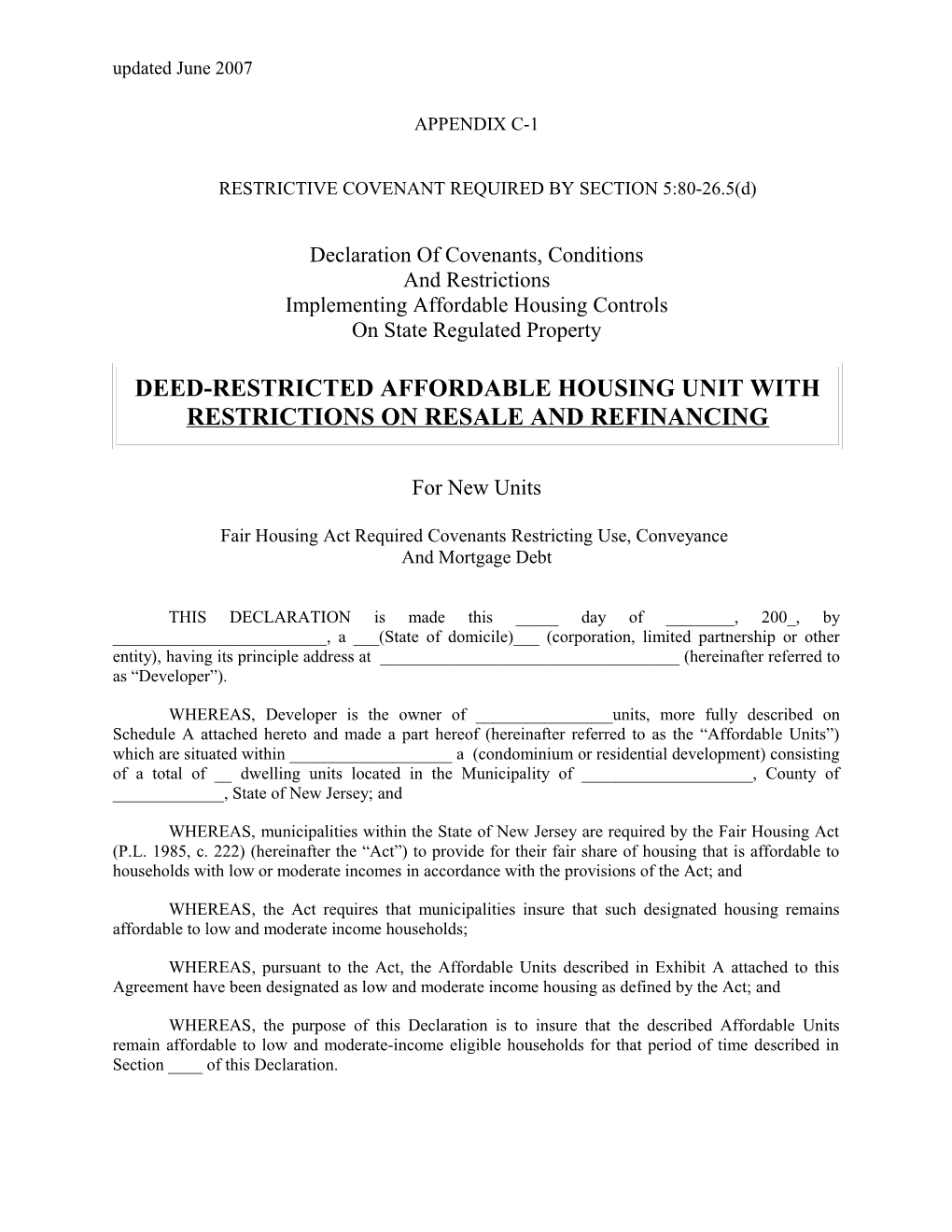 RESTRICTIVE COVENANT REQUIRED by SECTION 5:80-26.5(D)