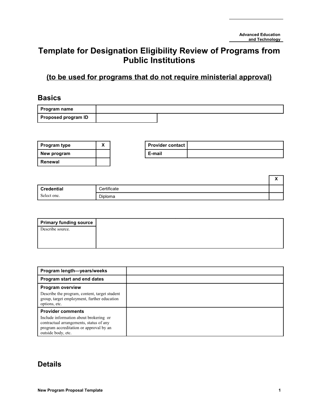 Template for Designation Eligibility Review of Programs from Public Institutions