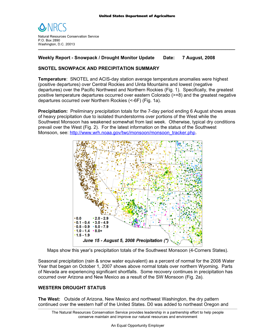 Weekly Report Drought Monitor / Snowpack Update s6