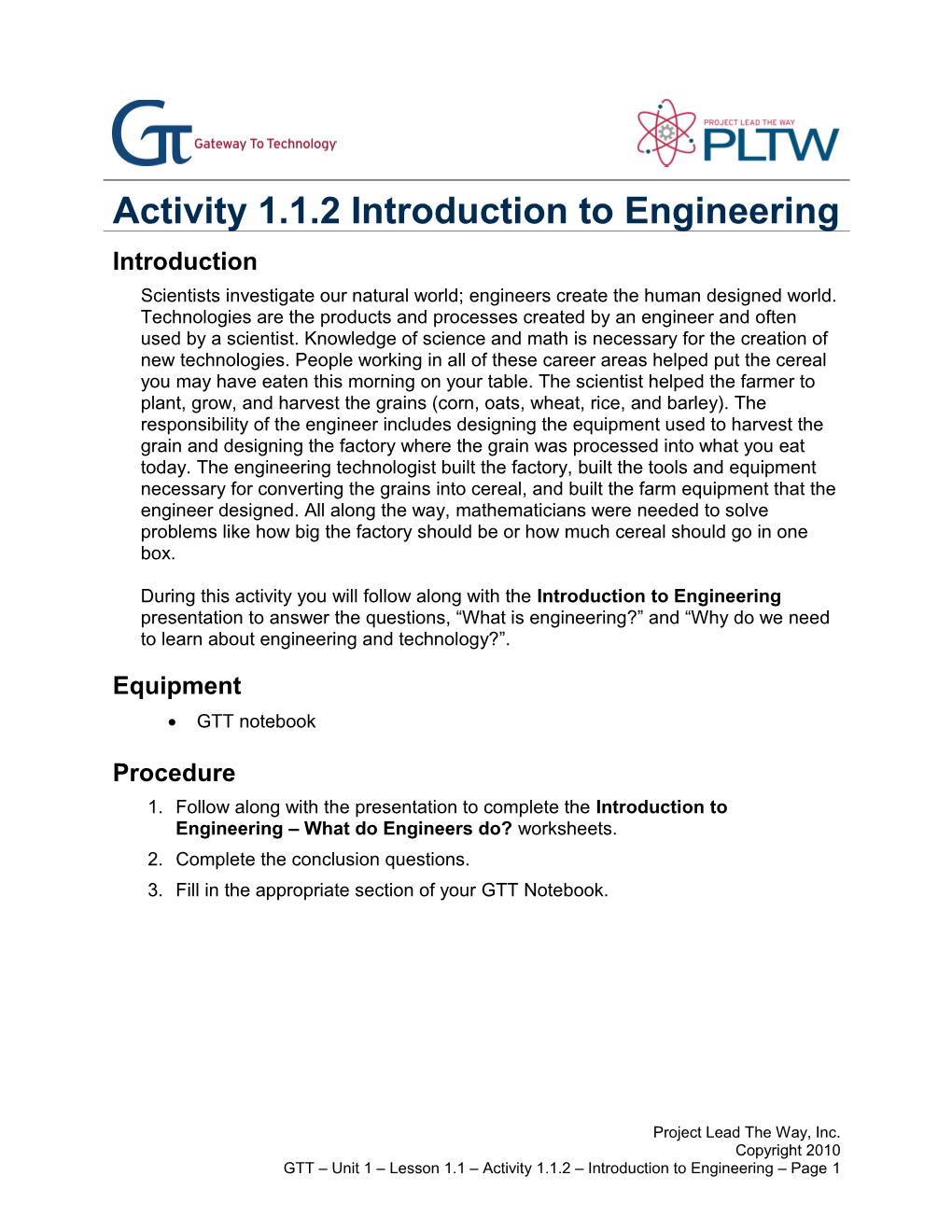 Activity 1.1.2 Introduction to Engineering s1
