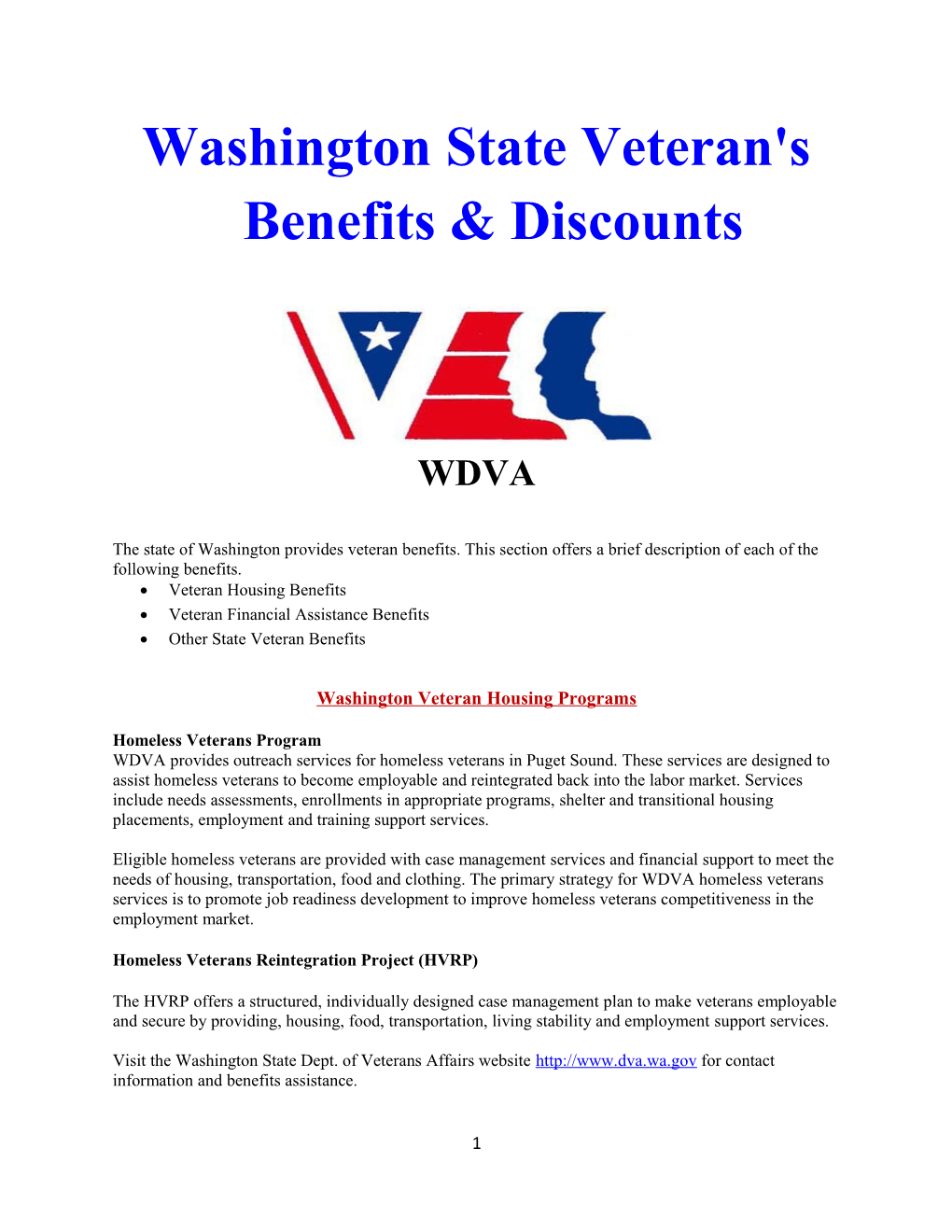 Washington State Veteran's Benefits & Discounts