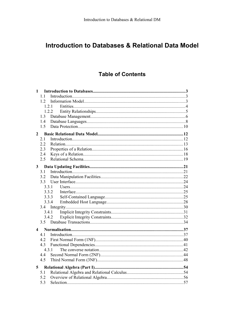 Introduction to Databases & Relational DM