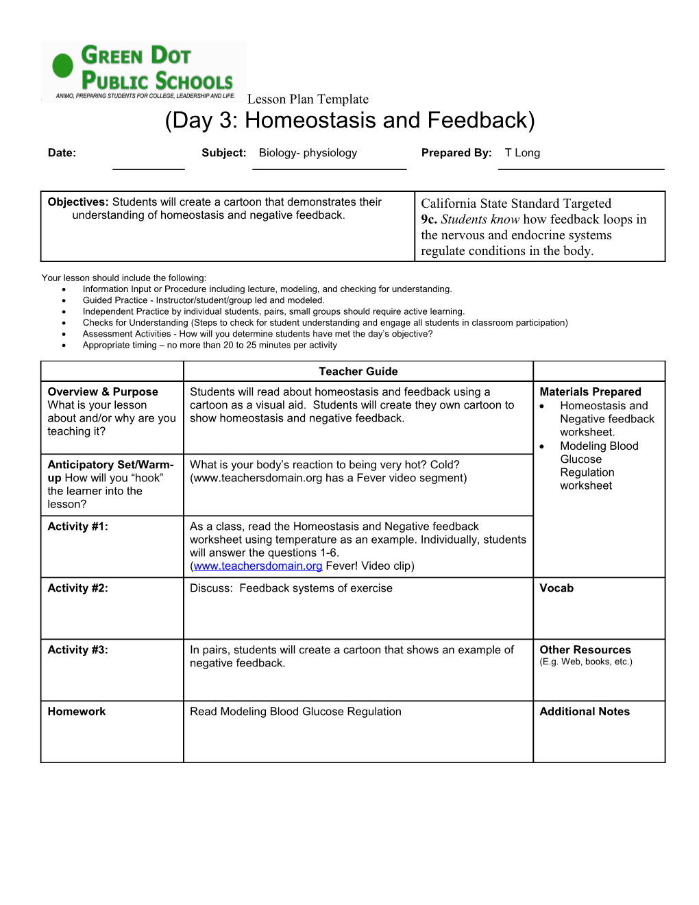 Day 3: Homeostasis and Feedback