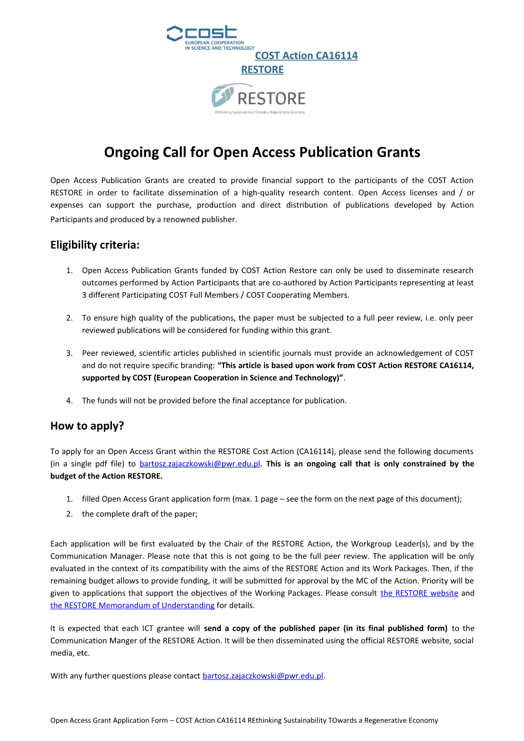 Ongoing Call Foropen Accesspublication Grants
