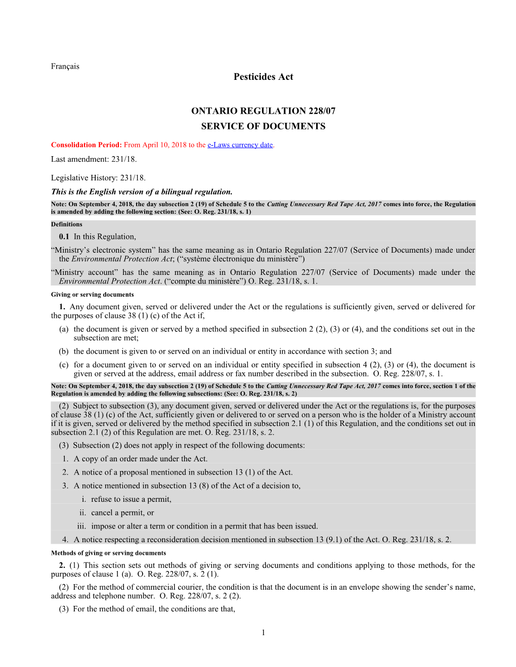 Pesticides Act - O. Reg. 228/07