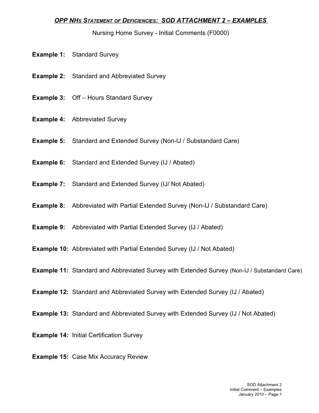 OPP Nhs Statement of Deficiencies: SOD ATTACHMENT 2 EXAMPLES