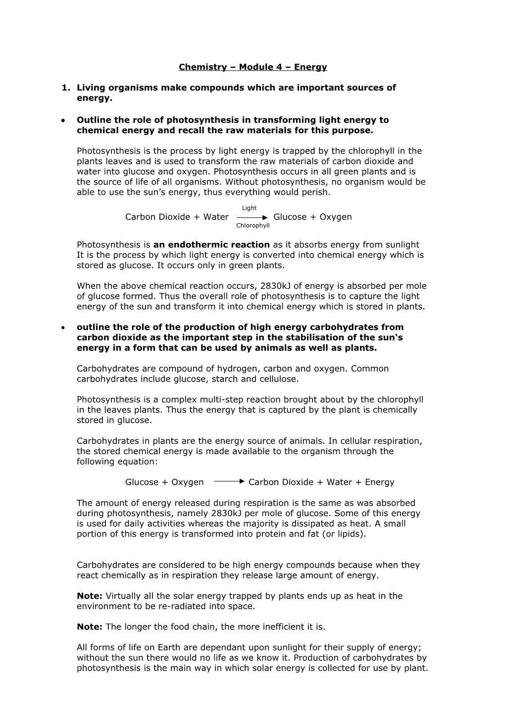 Chemistry Module 4 Energy