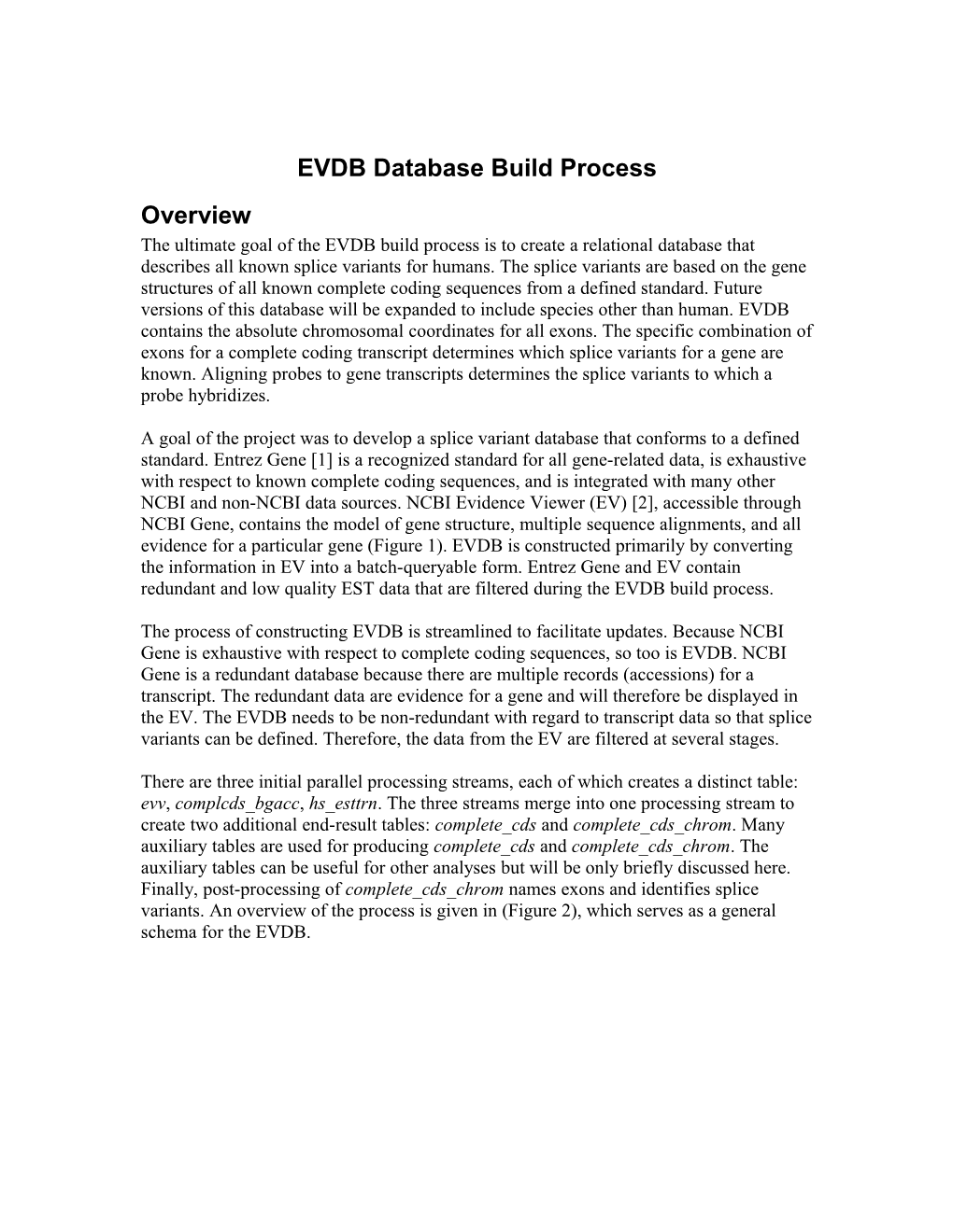 EVDB Database Build Process