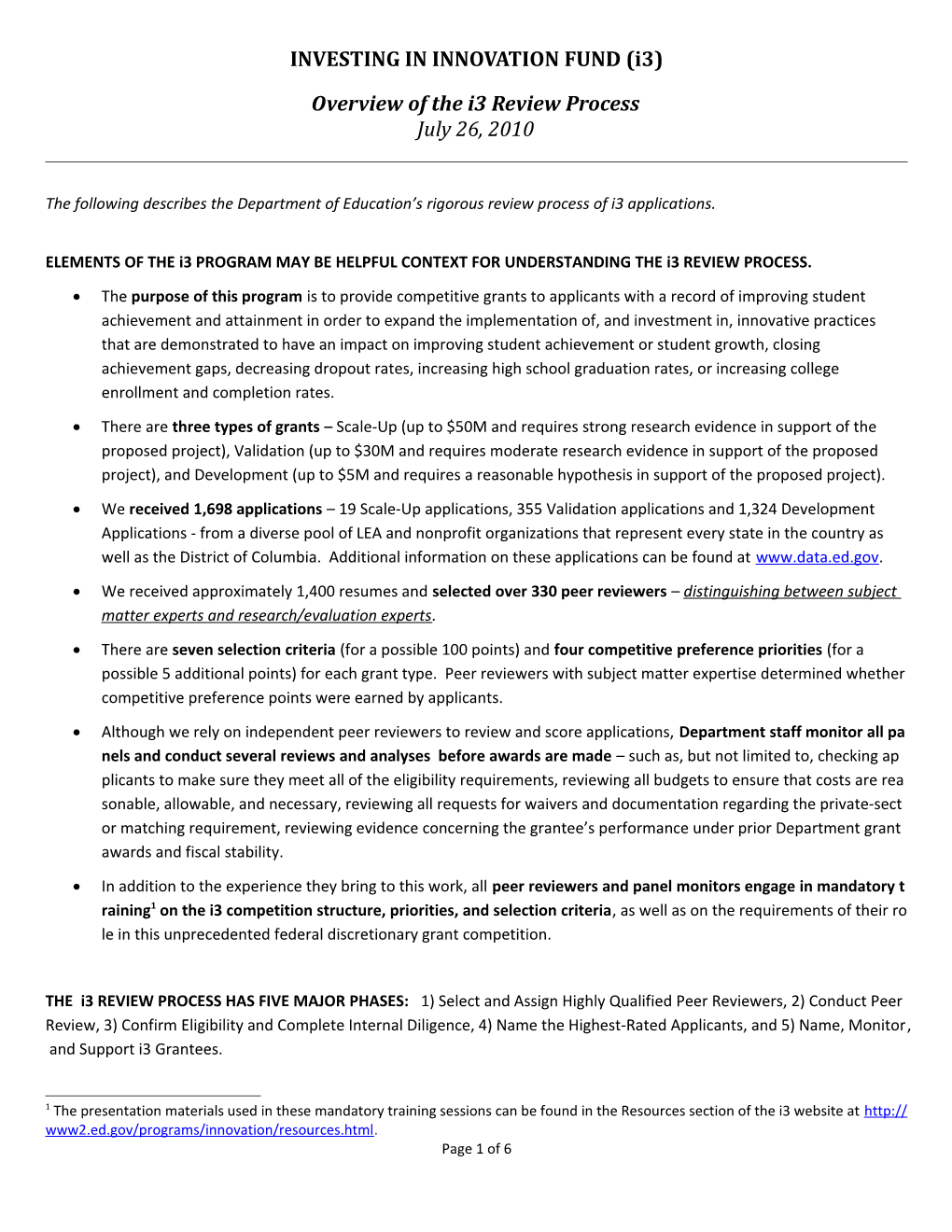 INVESTING in INNOVATION FUND (I3) Overview of the I3 Review Process July 26, 2010 (MS Word)