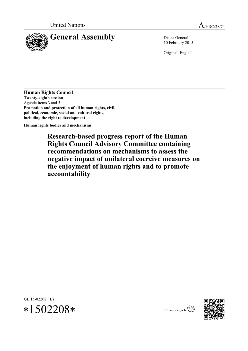 Recommendations on Mechanism to Assess the Negative Impact of Unilateral Coercive Measures s1