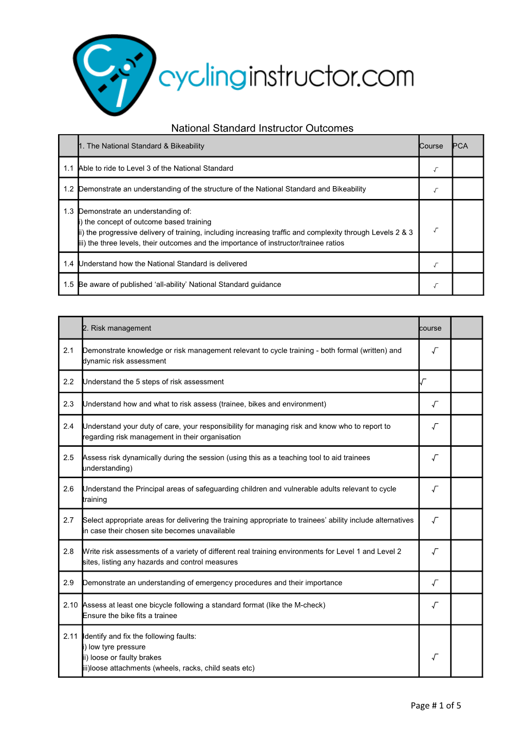 Post Course Assessment Form