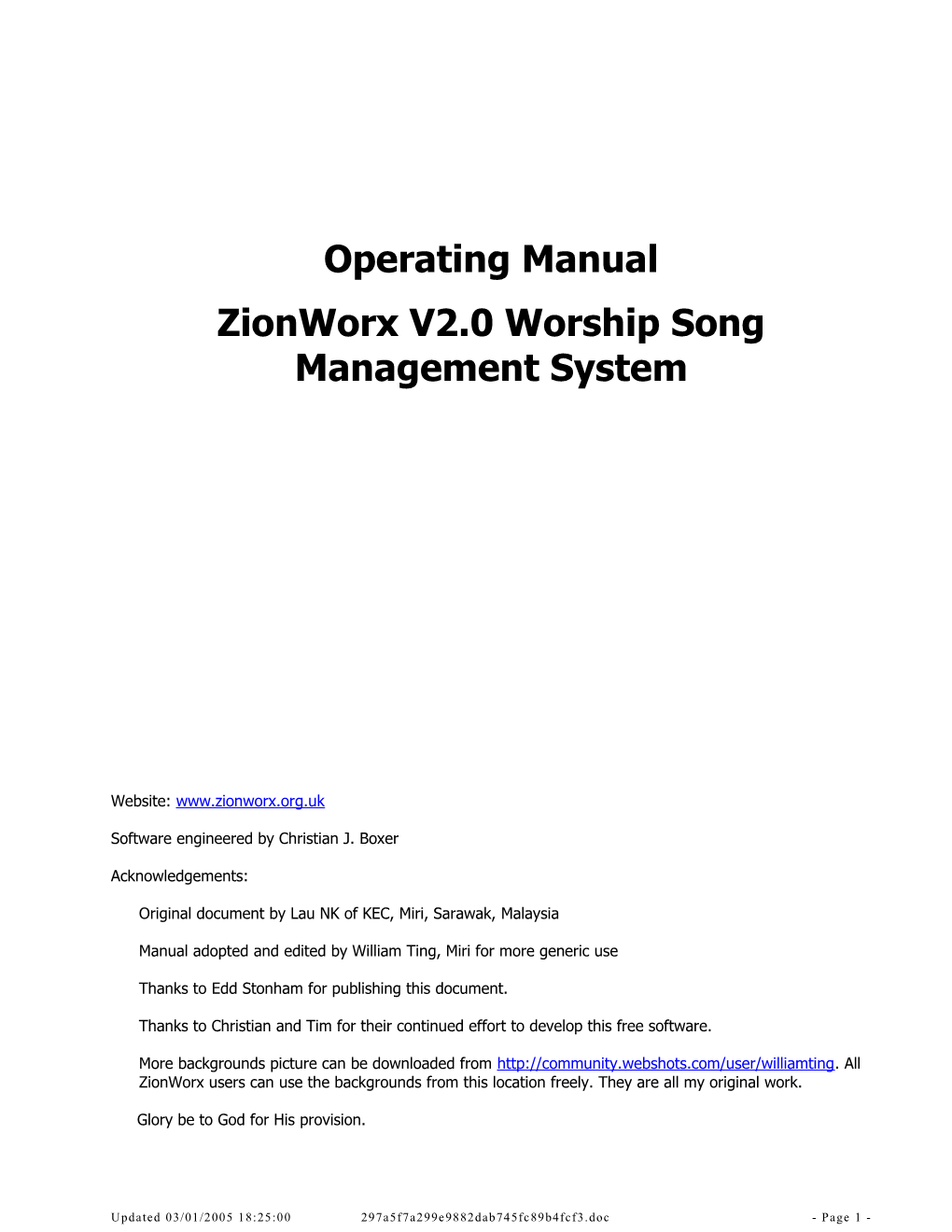 Zionworx V2.0 Worship Song Management System