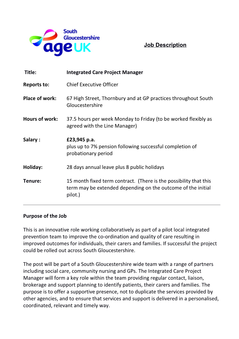 Title:Integrated Care Project Manager