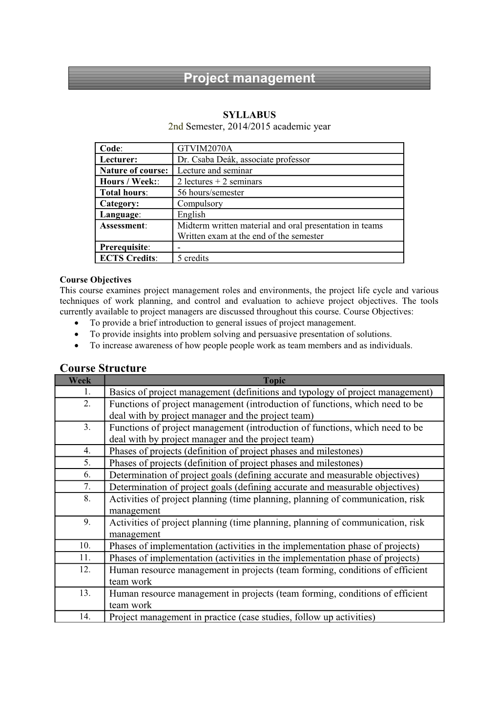 2Ndsemester, 2014/2015 Academic Year