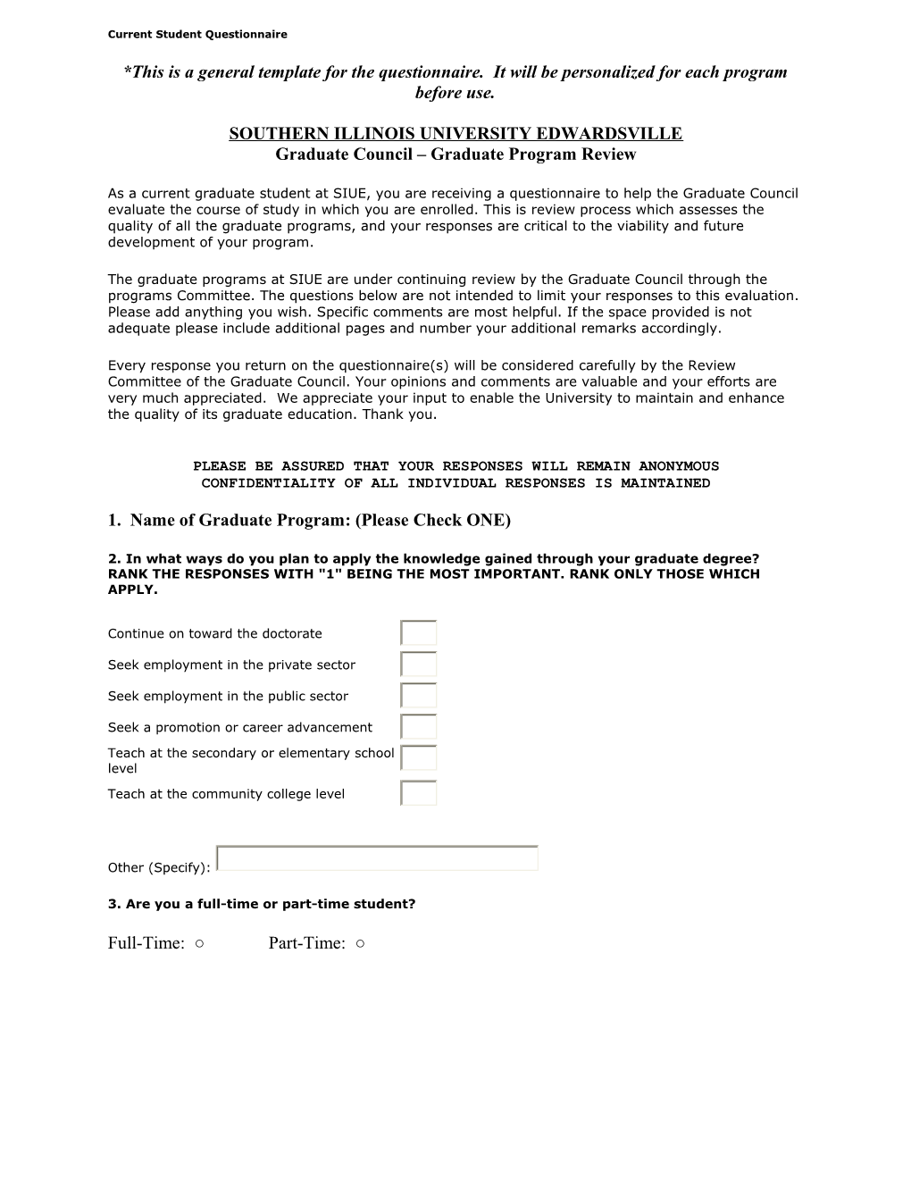 2005 2006 Graduate Program Review Questionnaire