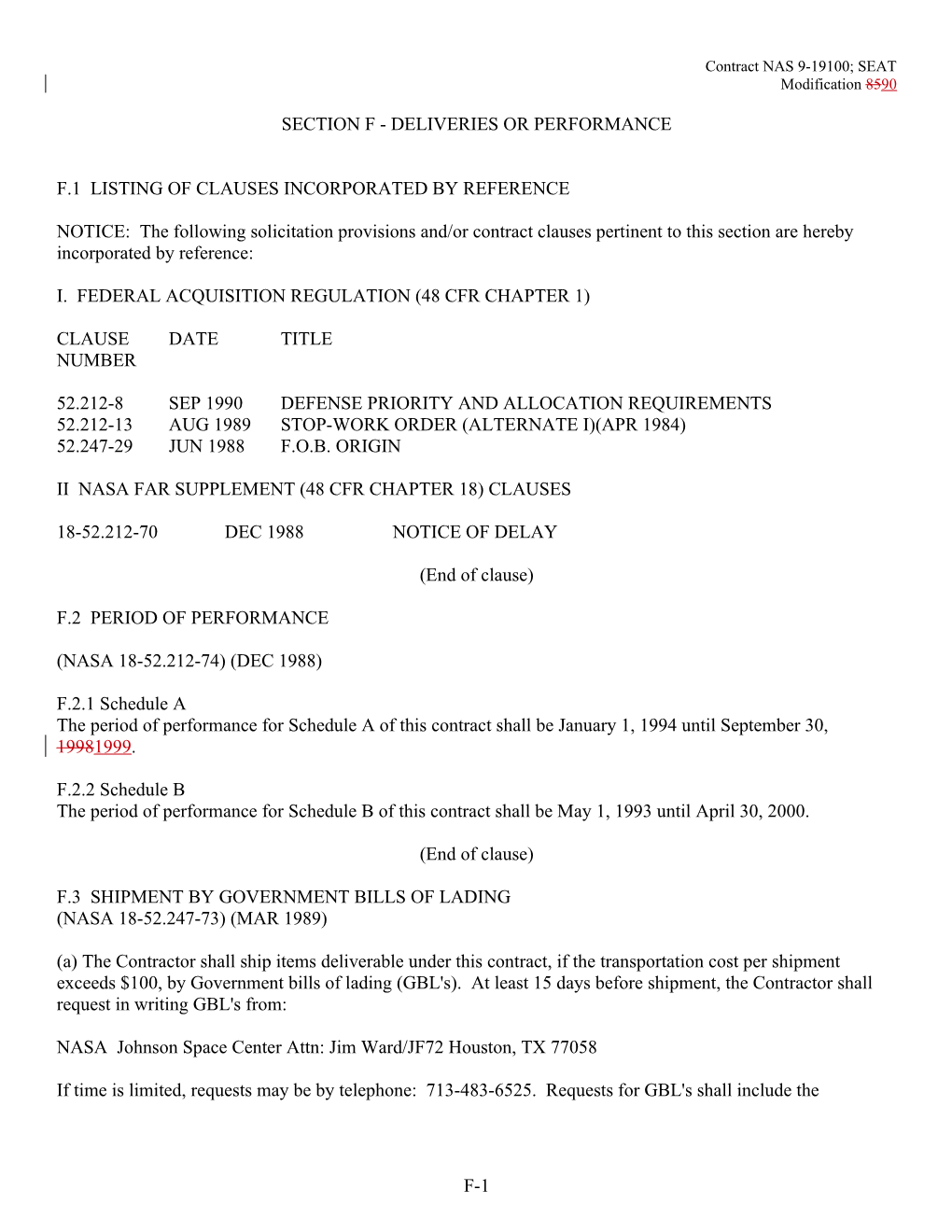 F.1 Listing of Clauses Incorporated by Reference