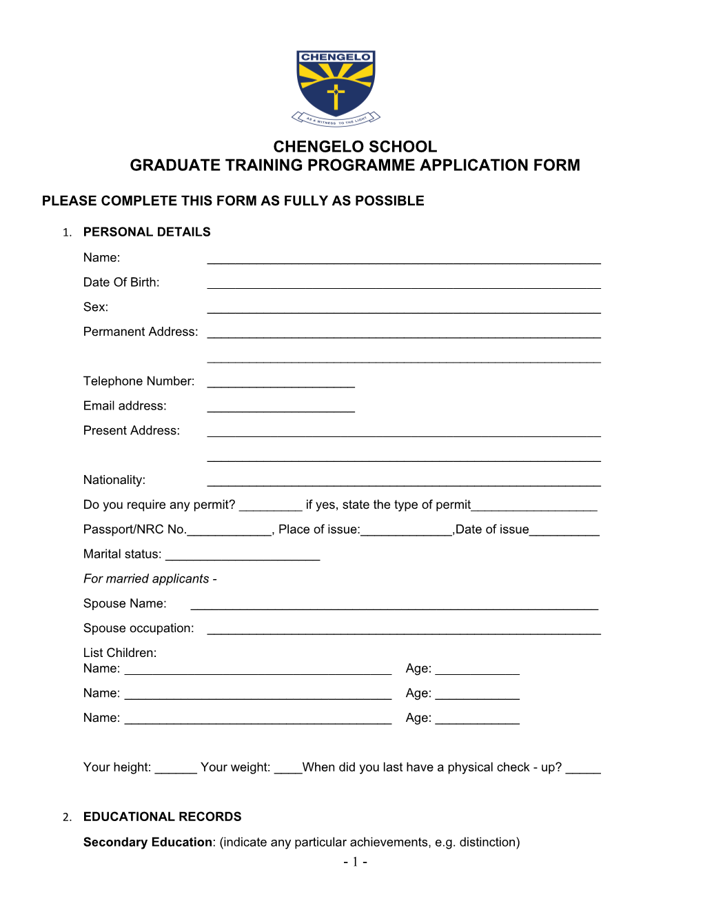Graduate Training Programme Application Form