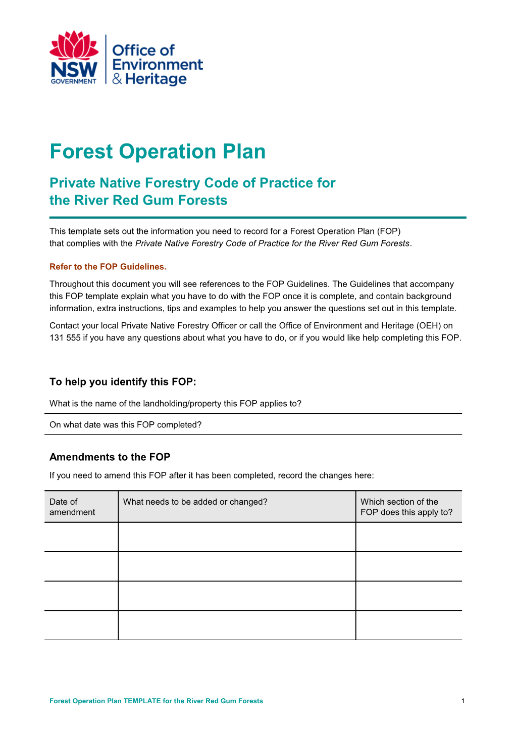 Forest Operation Plan Template for the River Red Gum Forests