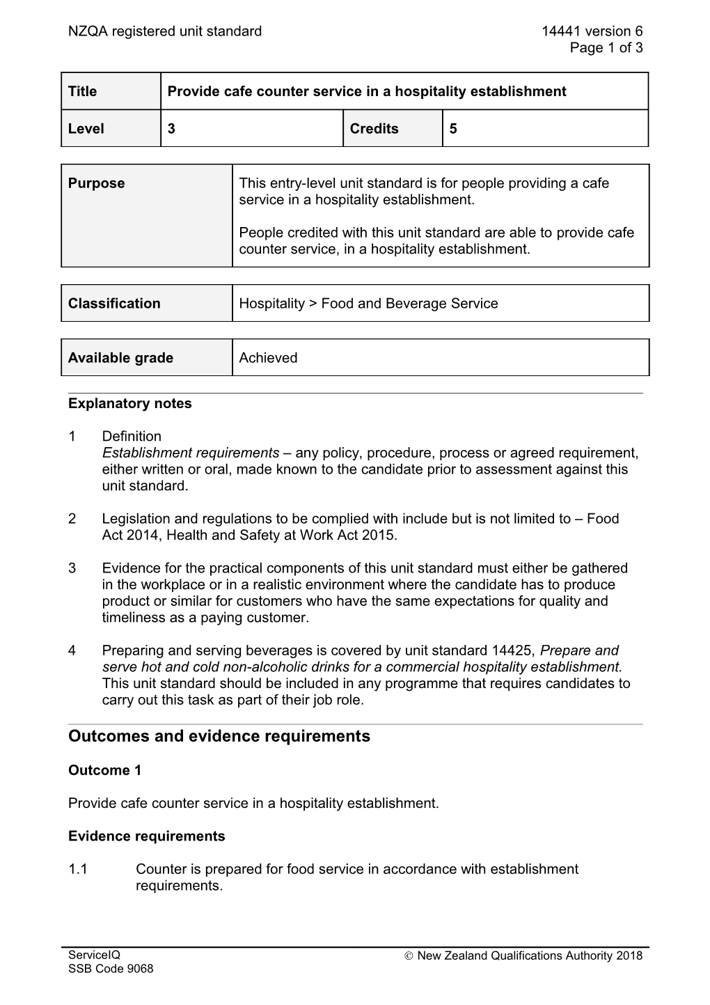 14441 Provide Cafe Counter Service in a Hospitality Establishment