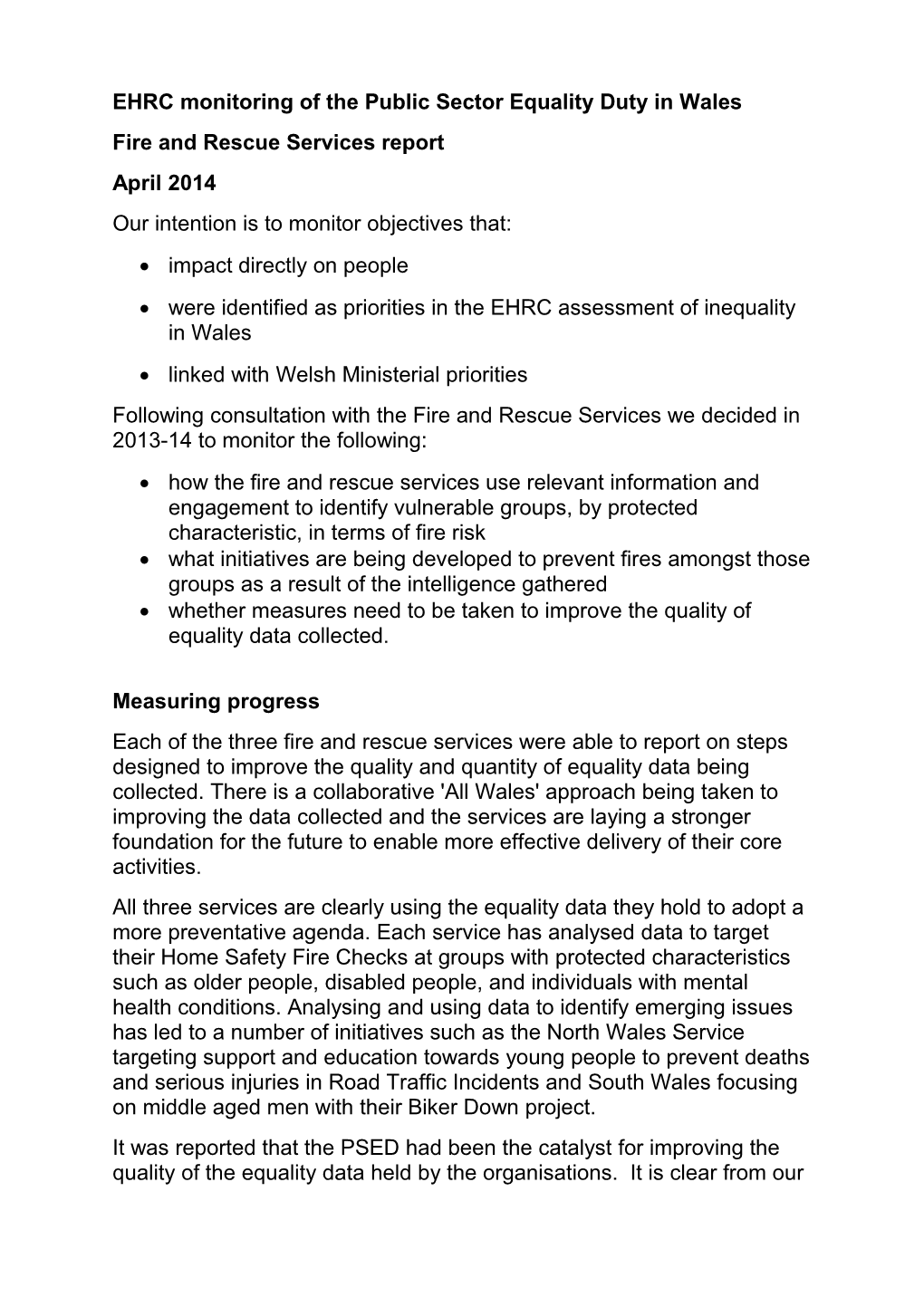 EHRC Monitoring of the Public Sector Equality Duty in Wales