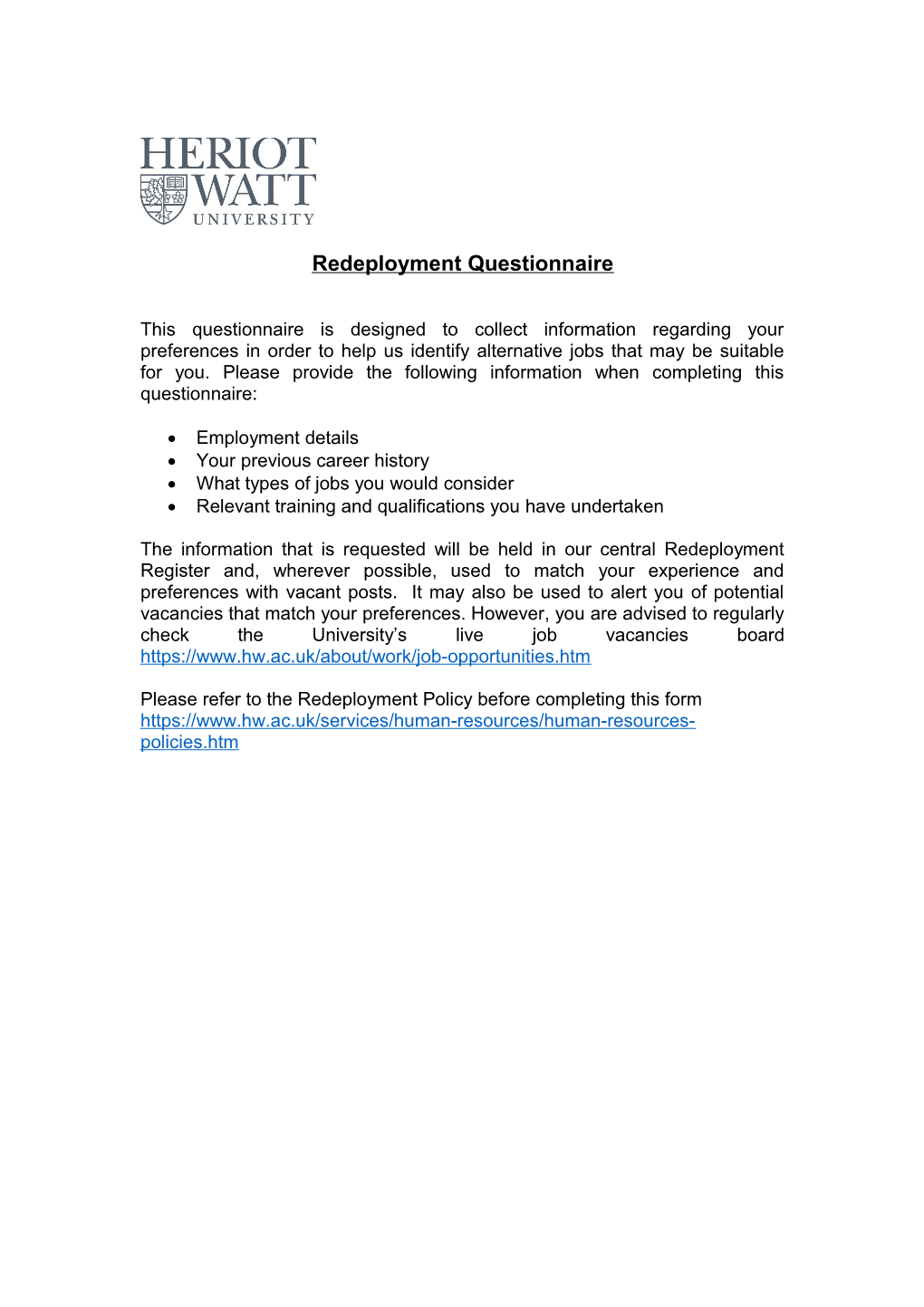 Redeployment Questionnaire