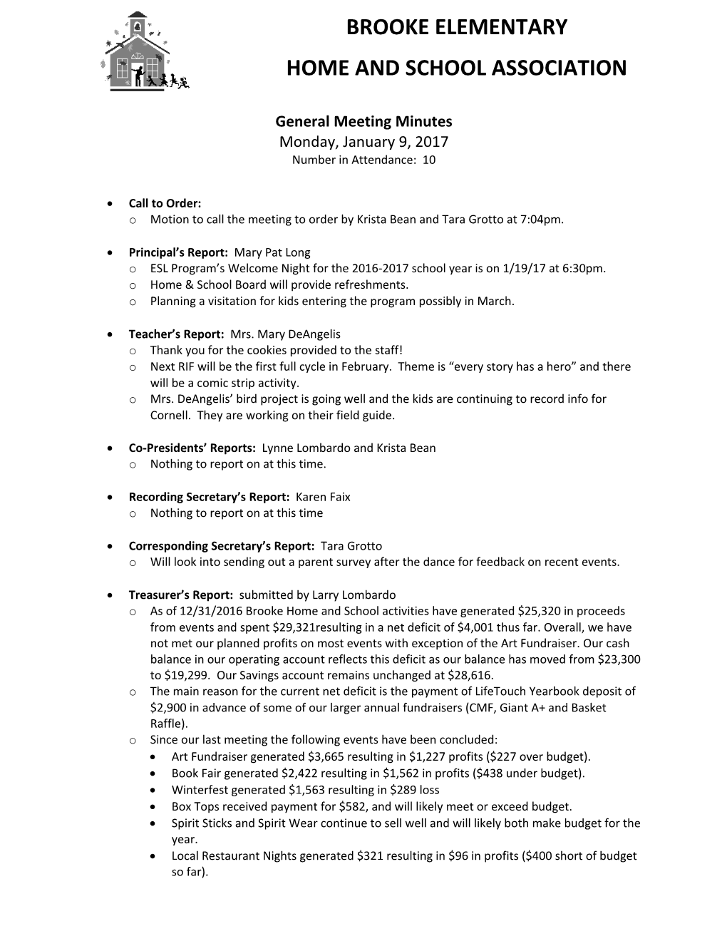 O Motion to Call the Meeting to Order by Krista Bean and Tara Grotto at 7:04Pm