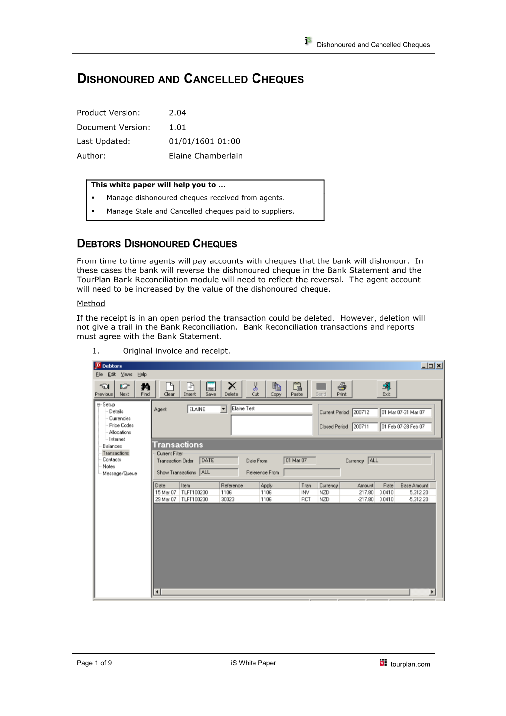 Dishonoured and Cancelled Cheques