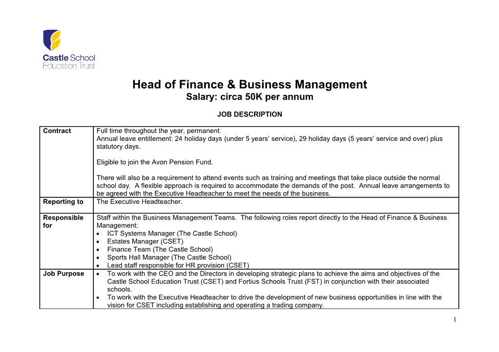 Head of Finance & Business Management