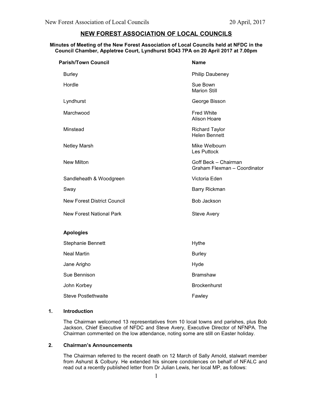 Association of Local Councils in the New Forest District