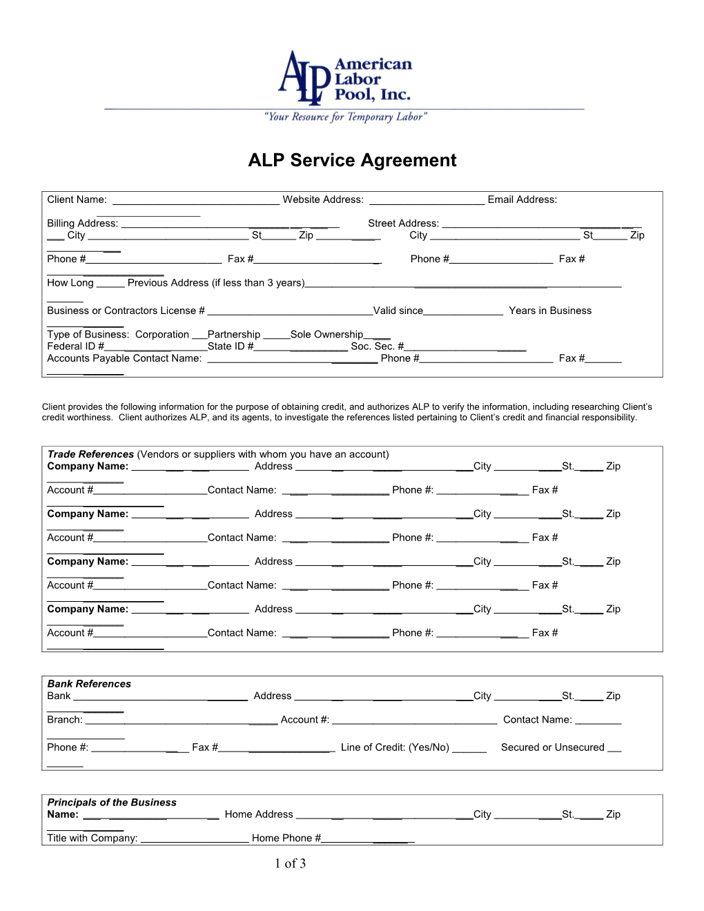 ALP Service Agreement