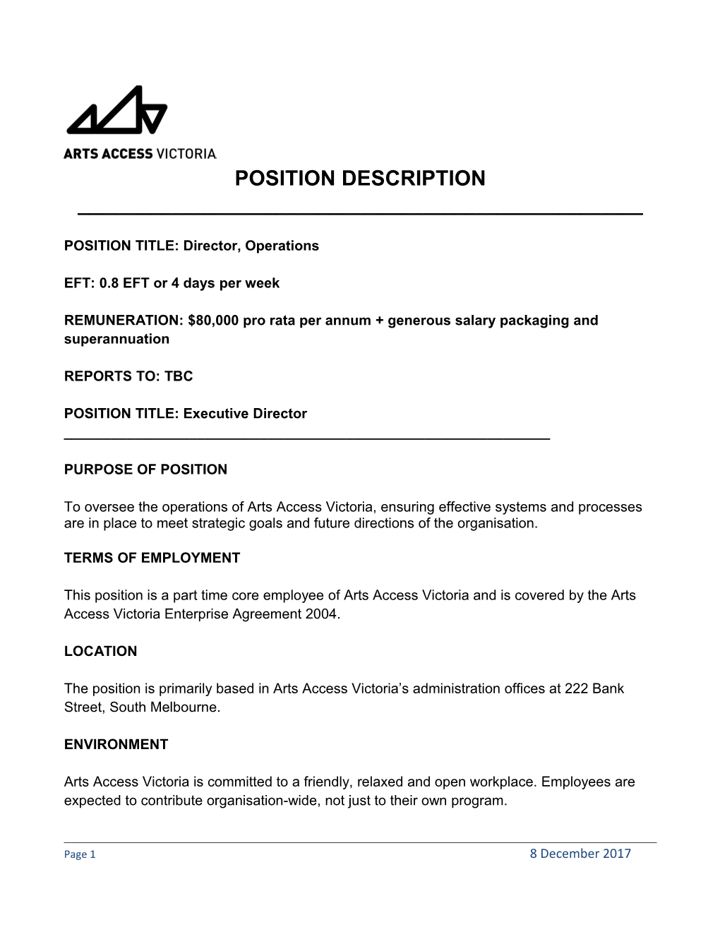 POSITION TITLE:Director, Operations