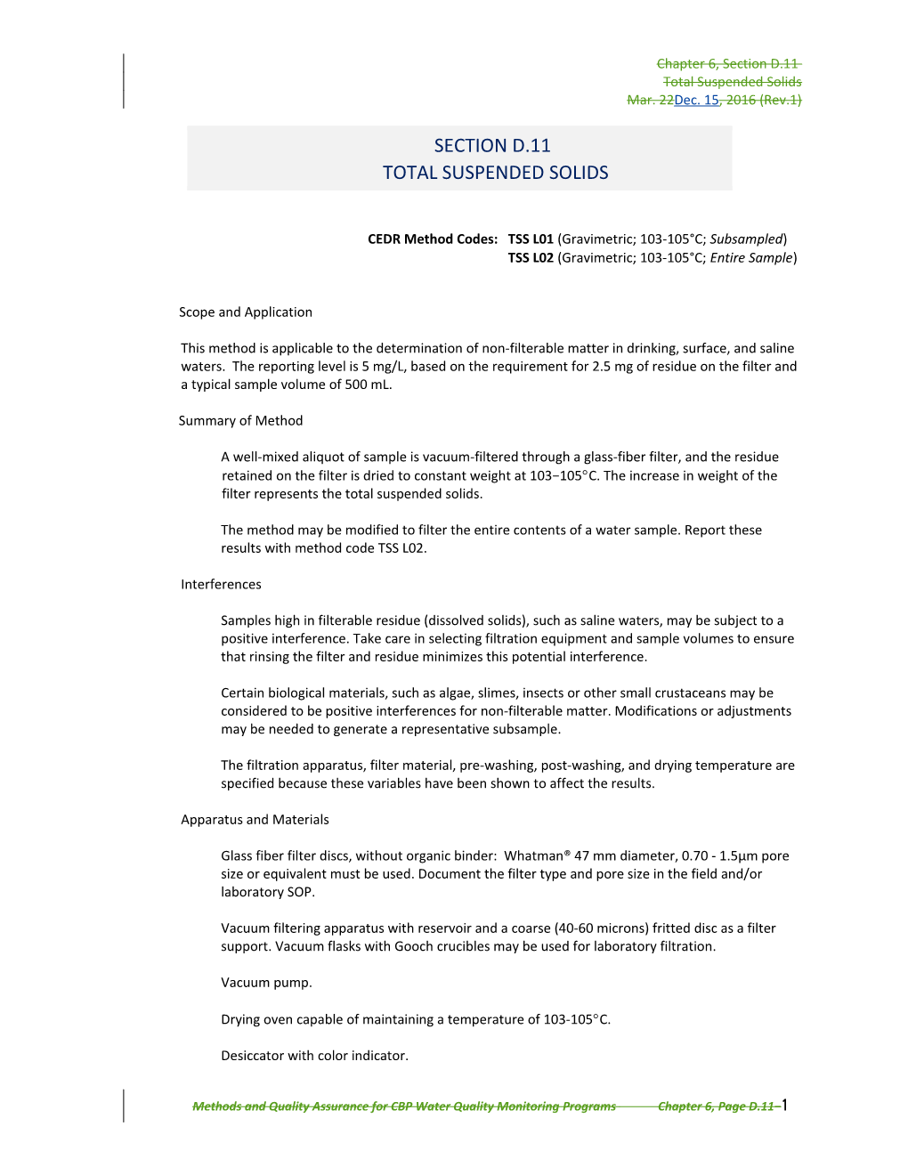 Total (& Fixed) Suspended Solids