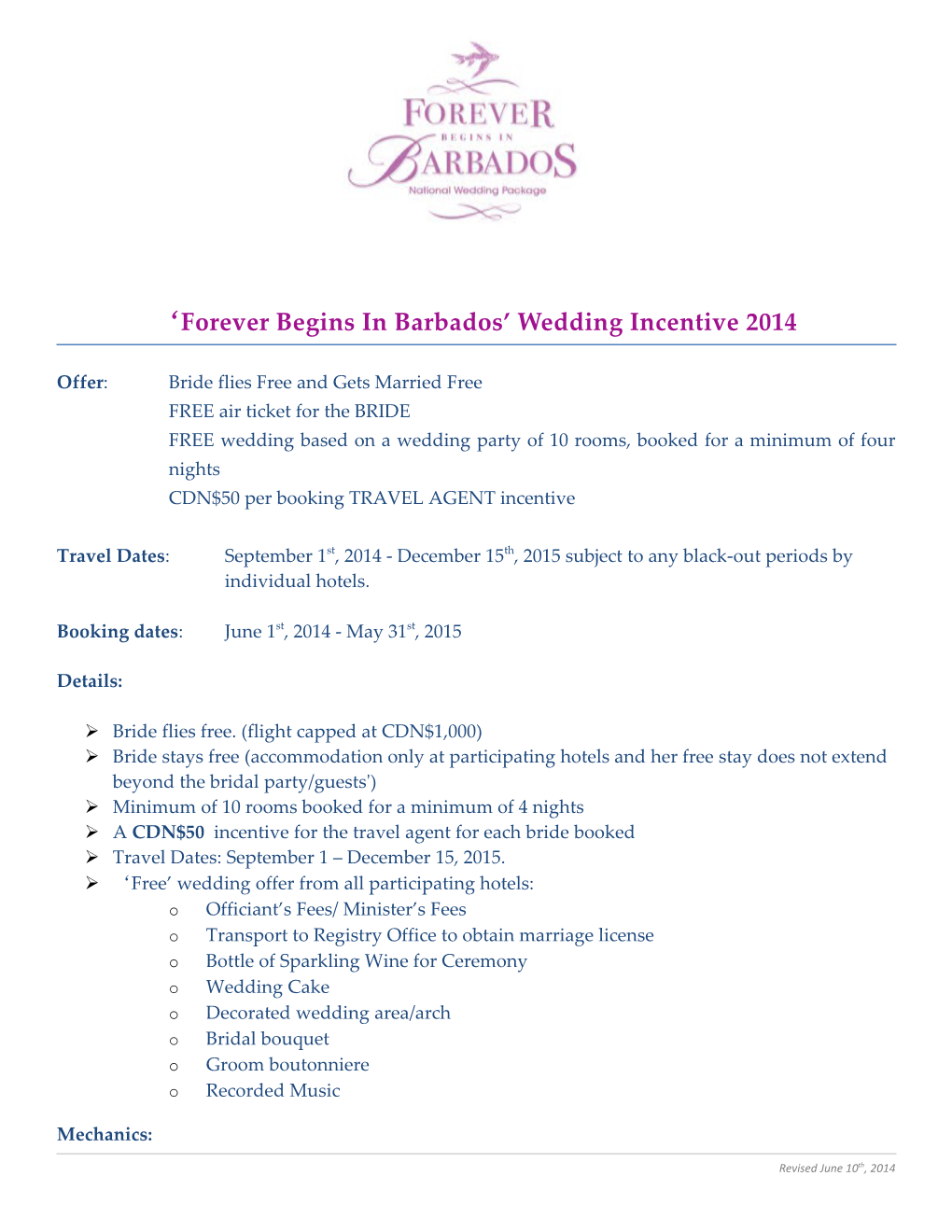 Forever Begins in Barbados Wedding Incentive 2014