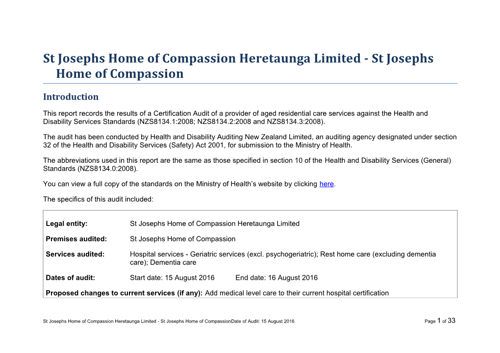 St Josephs Home of Compassion Heretaunga Limited - St Josephs Home of Compassion
