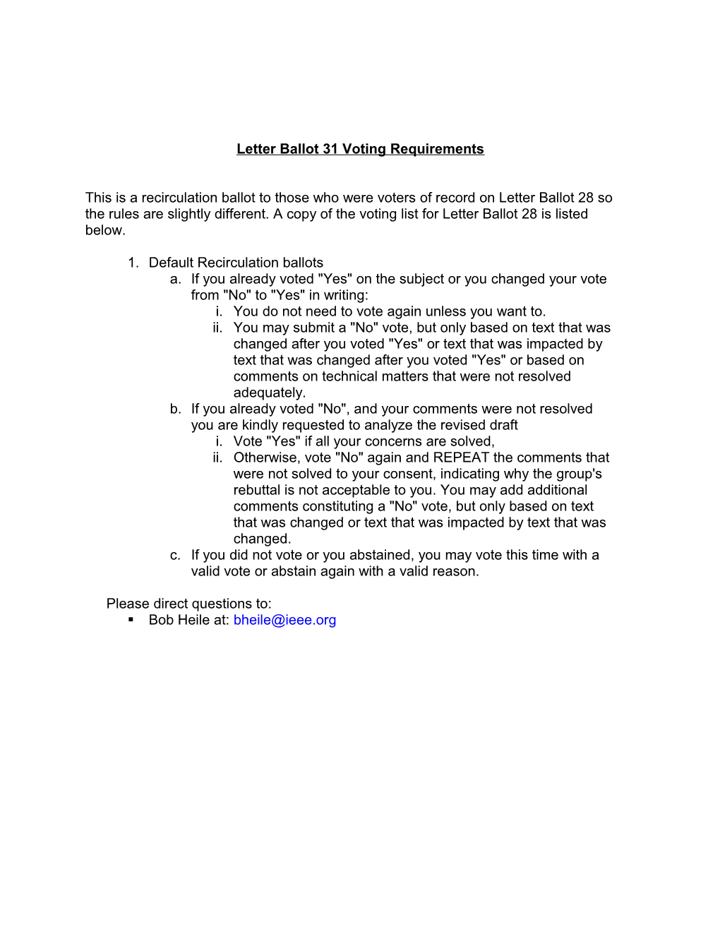 Letter Ballot 31 Voting Requirements