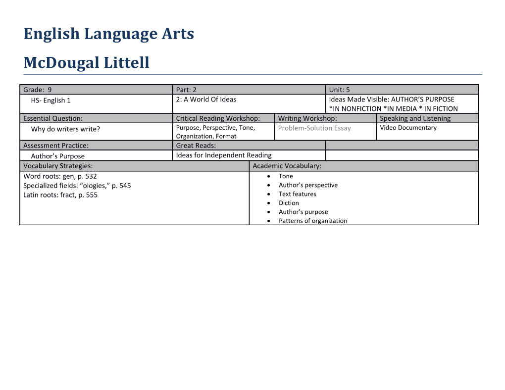 English Language Arts s4